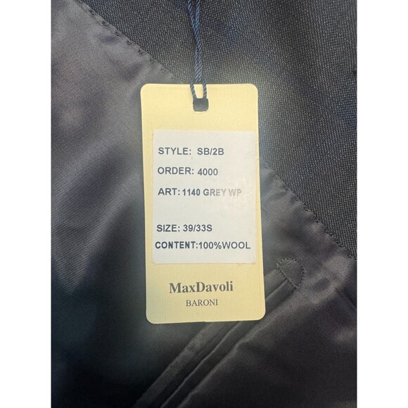 Max Davoli Baroni Super 150s Suit Set Mens Size 39S 33S Gray Blue Windowpane - Picture 5 of 16